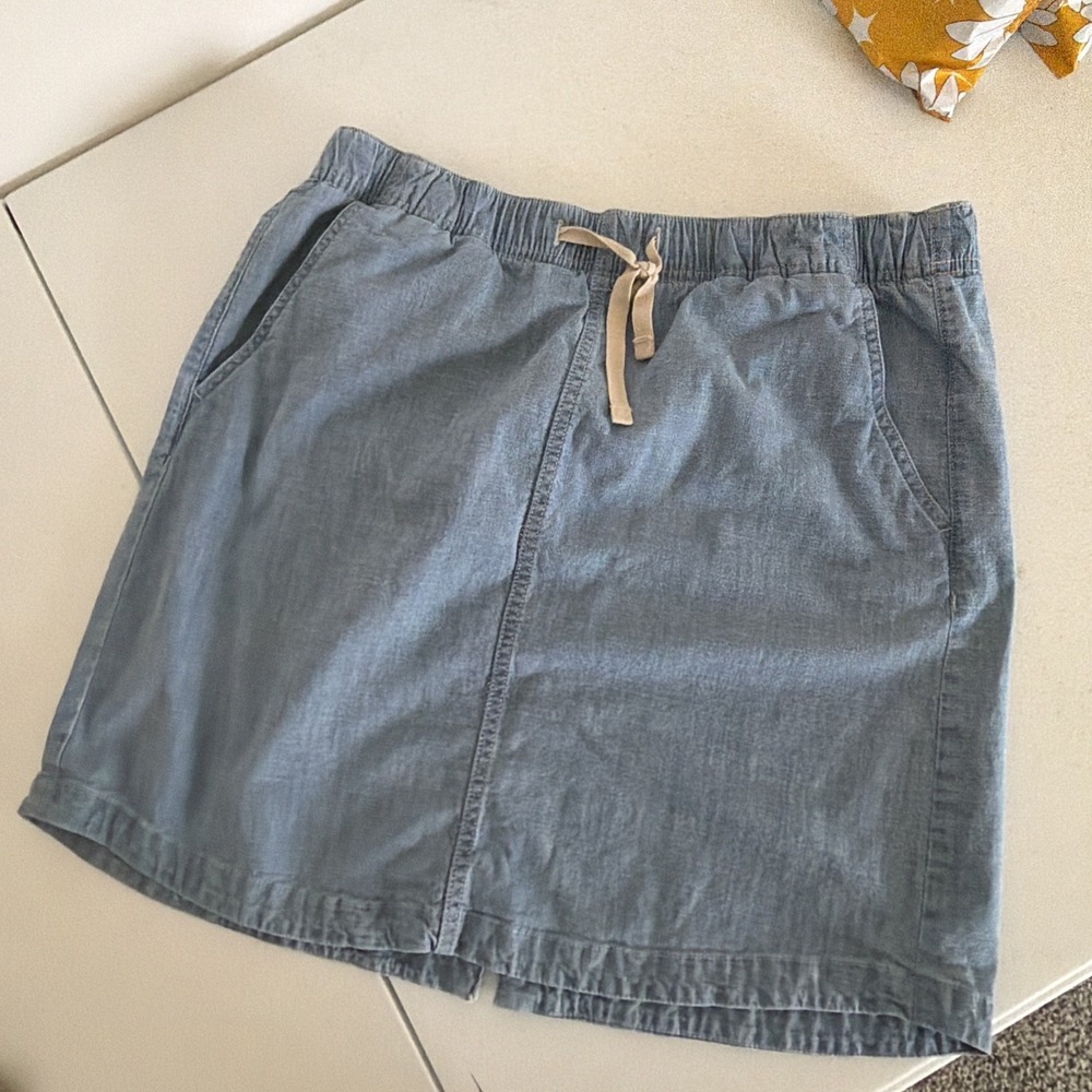 LL Bean Pull On Cotton Skirt Elastic Waist Drawstring Sz Large